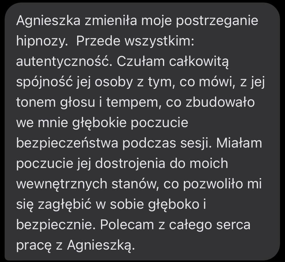 Opinia klientki o sesji terapeutycznej